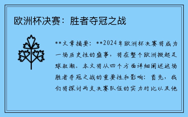欧洲杯决赛：胜者夺冠之战