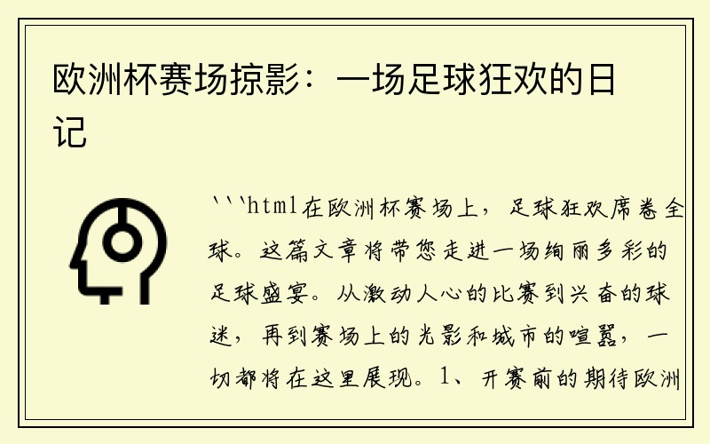 欧洲杯赛场掠影：一场足球狂欢的日记